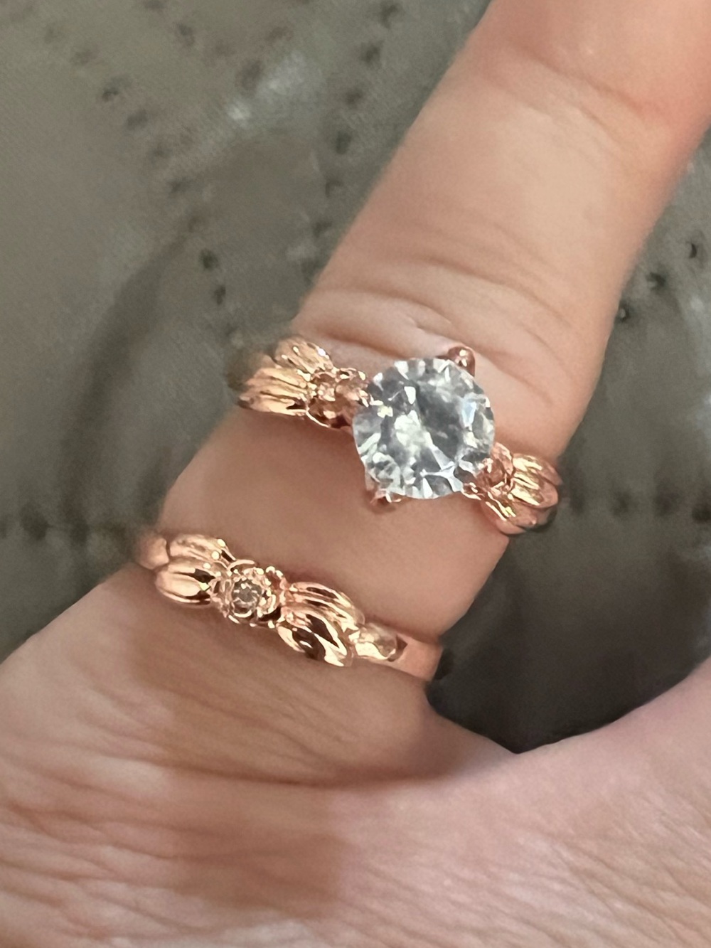 Ring Rose Gold Floral Solitaire Ring Set - Women Jewelry